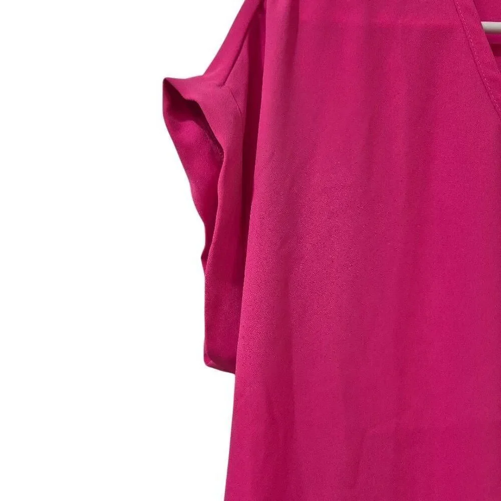 Pleione Women's Neon Pink Polyester Georgette Cuffed Short Sleeve Top EUC - Picture 8 of 10